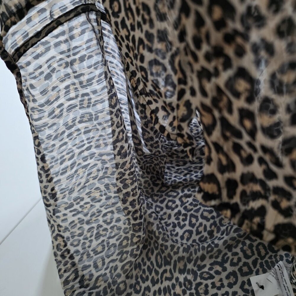 Zara Leopard Print Blouse Womens XL Multicolor LS Boho High Low Cheetah Slouchy - Picture 11 of 16